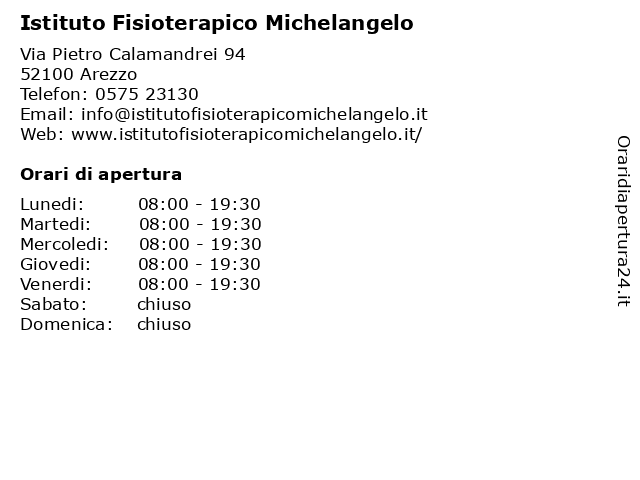 Orari di apertura Istituto Fisioterapico Michelangelo Via